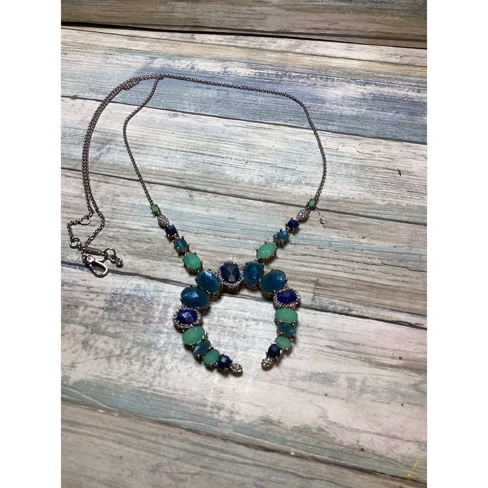 Elegant Blue and Green Gemstone Statement Necklace Boho‎ Chic Jewelry
